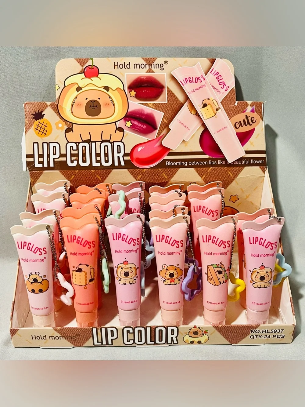 5 Pack- Lip Gloss Cute Capybara with Keychain